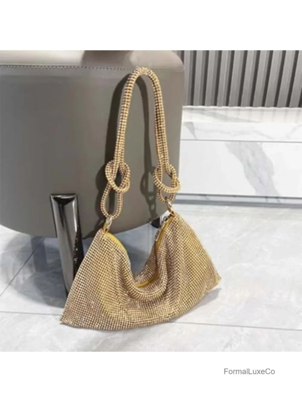 Rhinestone Evening Bag with Crystal Embellished Hobo Shoulder Bag, Zipper